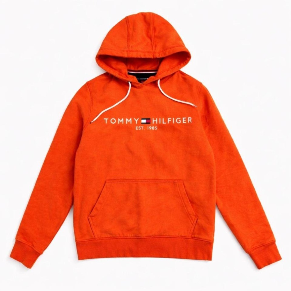 Tommy Hilfiger Orange Logo Pullover Hoodie Men's Medium